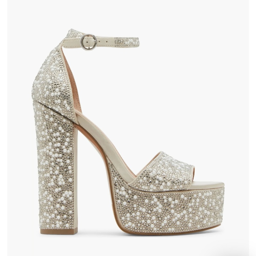 Steve Madden Glam Rhinestone Platform Heels in Ivory